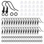 TOAOB 300pcs Earring Hooks Kits Black French Ear Wires with Ball and Coil 18mm Fish Hook Earring Making Supplies with Jump Rings and Clear Silicone Ear Backs for DIY Jewelry Findings - color: Black
