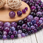 Craftdady 4 Strand Natural Round Stone Beads 6-12mm Purple Striped Banded Agate Loose Beads Energy Healing Gemstone Beads for DIY Bracelets Necklaces Earrings Jewelry Crafts, Total About 177pcs - color: Purple Striped Agate