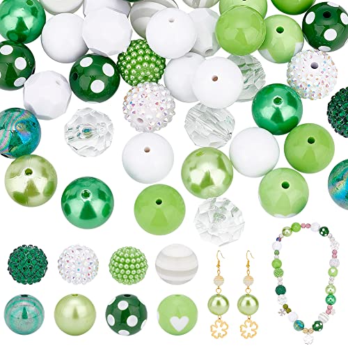 PH PandaHall 50pcs Green Bubblegum Beads for St. Patrick's Day, 20mm Focal Beads Chunk Acrylic Pen Bead Large Loose Bead for Garland Jewelry Necklace Pen Bag Chain Making Decoration - color: Green