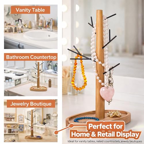 Creative Home Acacia Wood, Metal Tree Holder Stand│ Natural Wood & Black Branch Holder for Mugs, Jewelry & Accessories │ Stylish Kitchen or Vanity Organizer Gift