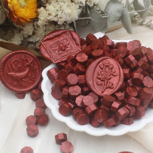 250pcs Burgundy Wax Seal Beads, Andotopee Premium Metallic Wine Red Sealing Wax Pellets for Stamp Seals, Wedding Invitations, Letter Envelopes, Scrapbook DIY Crafts & Formal Documents - color: Wine Red