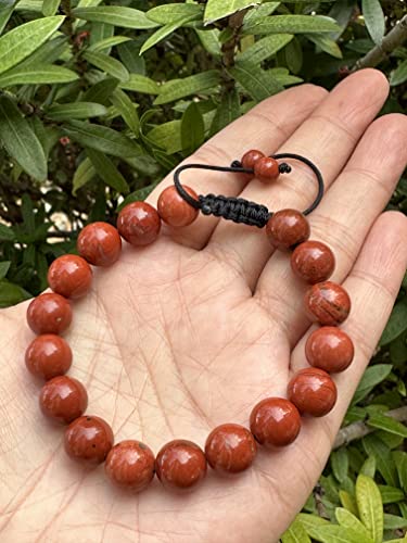 GAF TREASURES Grade A ++ Gemstone Round Bead Adjustable Bracelet 10mm, Genuine Crystal Bead Bracelet, Gift for Men & Women - color: Red Jasper