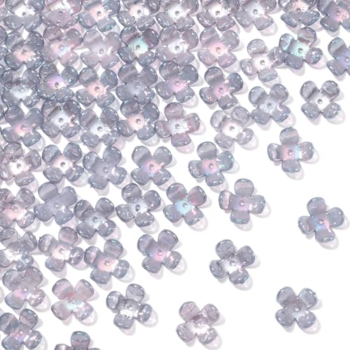 100pcs Cherry Blossom Beads, 5-Petal Acrylic Flower Beads, Mini Spacer Hair Accessories Halloween Christmas for Bracelets Earring Jewelry Making- Gray - color: Gray
