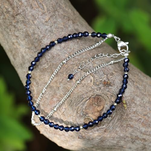 Peridot Stand Silver Gold Bracelets, Handmade Birthstone Stack Bracelet Crystal Gemstones Bead Chain Gift for Women, 8" - color: Silver-09-Blue Spinel