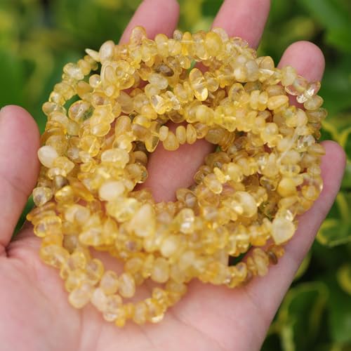 400pcs Natural Chip Stone Beads for Jewelry Making Citrine 5-8mm Irregular Gemstones Healing Crystal Loose Rocks Bead Hole Drilled for Ring Earrings Necklace Bracelet Making DIY Art Crafts - color: Citrine(2 Strands-62")