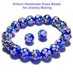 Artsy Crafts 20 Pcs 12mm Lampwork Flower Glass Beads, European Murano Glass Beads, Handmade Loose Crystal Beads for Jewelry Making Charm Bracelet Necklace Earrings Rosary (Navy Blue) - color: Navy Blue