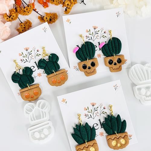 Xaekicr Halloween Cactus Polymer Clay Cutters – 6Pcs Skull Plant Clay Earring Cutters for DIY Halloween Jewelry – Cute Clay Tools for Polymer Clay Crafts - color: T color