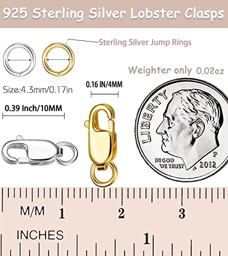 Dailyacc 925 Sterling Silver Lobster Clasp with Closed Jump Rings Gold Necklace Clasps and Closures for Jewelry Bracelet Extender,Made in Italy - color: 6pcs | 3 Gold + 3Silver, size: 0.39IN/10MM