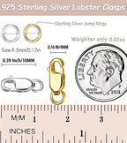 Dailyacc 925 Sterling Silver Lobster Clasp with Closed Jump Rings Gold Necklace Clasps and Closures for Jewelry Bracelet Extender,Made in Italy - color: 6pcs | 3 Gold + 3Silver, size: 0.39IN/10MM