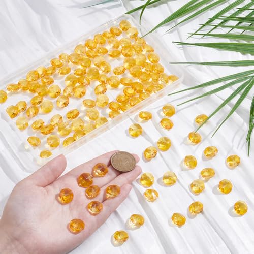 1 Box 120Pcs 14mm Crystal Glass Octagon Beads 2 Hole Prism Bead Bulk Yellow Glitter Chandelier Replacement Connector Suncatcher Faceted Spacers for DIY Lamp Hanging Ornament Pendant Adults - color: Yellow