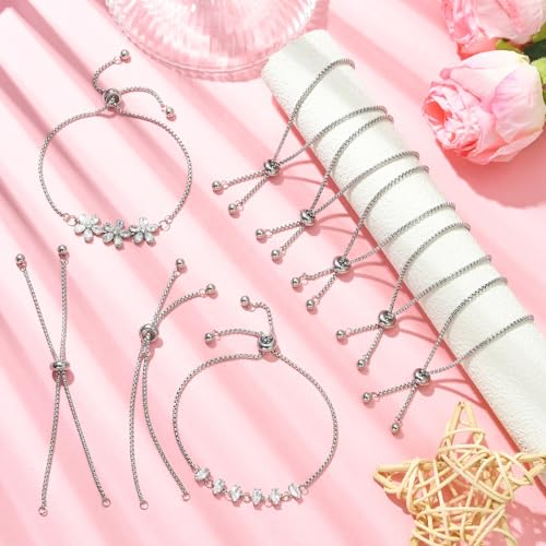 DanLingJewelry 10pcs 304 Stainless Steel Adjustable Slider Bracelet Slider Extender Chains Friendship Bracelets for Jewelry Making DIY 8 Inches(215mm) P - color: StyleⅪ-10 pcs-Platinum
