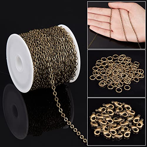 SUNNYCLUE 32.8Feet/ 10m Antique Bronze Chain Bulk Brass Cable Curb Chains for Jewelry Making Findings Links 100Pcs Iron Jump Rings 30Pcs Brass Lobster Clasps Necklace Bracelet Choker 4x3x0.6mm - color: 4x3x0.6mm Links Cable Chains