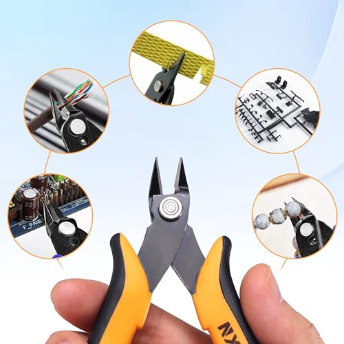 Micro Wire Cutters, 5.4 Inch Flush Cutters, 5 Pack Sharp Spring Loaded Micro Diagonal Cutters for Jewelry, Zip Ties, Electronics & DIY with Soft Grip Handles (Yellow & Black) - color: 5 Pack