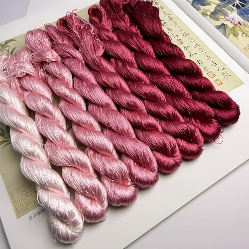 100% Nature Mulberry Handmade Embroidery Silk Thread Woven Jewelry Accessory Artificial Flowers Cross Stitch Floss DIY Sewing Kits 8 Gradient Colors 22m Each (35) - color: 35