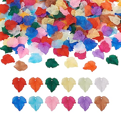 Crafans 360Pcs Acrylic Maple Leaf Pendants 12 Colors Transparent Frosted Leaf Charms Plant Tree Leaves Beads Charms for Autumn Crafts Jewelry Making - color: 12 Colors