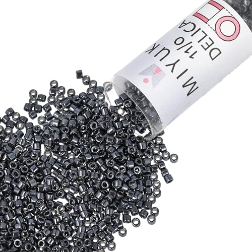 Miyuki Delica Seed Beads – Size 11/0 (1.6 mm), DB0453, Nickle Plated Dyed Dark Gunmetal, 7.2 g, Approx. 1440 Beads, Made in Japan - color: DB0453 - Nickle Plated Dyed Dark Gunmetal
