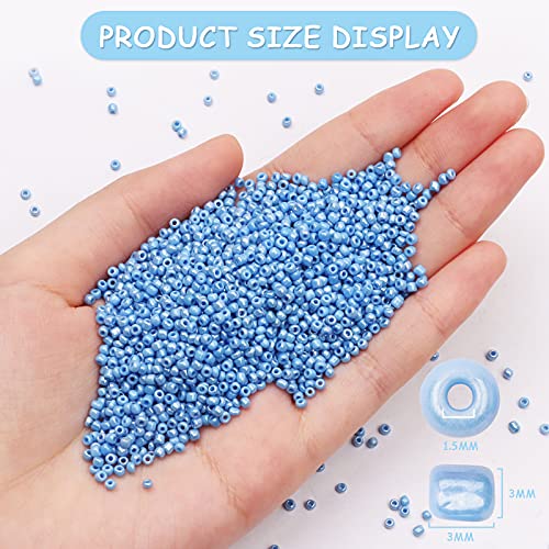 Size 3 mm 8/0 Glass Seed Beads, 5100 Pcs Small Mini Spacer Loose Pony Beads for Jewelry Making and DIY Crafts (Light Blue) - color: Light Blue, size: Medium