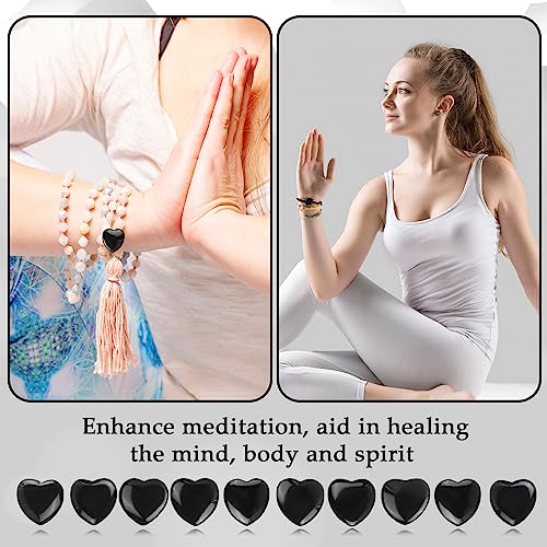 Gerrii 50 Pcs Heart Healing Stone Bulk Quartz Heart Inspirational Stones Gift for Women Love Pocket Polished Natural Energy Balancing Meditation 0.8 Inch(Black) - color: Black