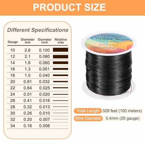 HARFINGTON Wire 328ft Length 26 Gauge Copper Craft Jewelry Wrapping Wire Tarnish Resistant Beading for Jewelry Making Supplies Crafting, Black - color: Black