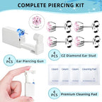 Nunpag 12 Pcs Ear Piercing Kit Disposable Ear Piercing Gun Kit with 4 Pcs 6 Prong Setting Cubic Zirconia Earrings Stud 316L Stainless Steel Easy to Use at Home Self Ear Piercer Gun Kit Tool, Silver - color: Silver-Pink
