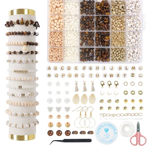 TOIPINIO Bracelet Making Kit Jewelry Making Supplies Kit Natural Stone Beads for Irregular Natural Stone with for DIY Craft -1736 PCS Friendship Bracelet/Necklace/Earrings for Adults (Tiger's Eye) - color: Tiger’s Eye
