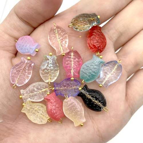 50pcs Glass Pendant Charms - Multicolor Theme Drops for Necklace Craft, Jewelry Making Supplies (Various Styles) - style: Fish
