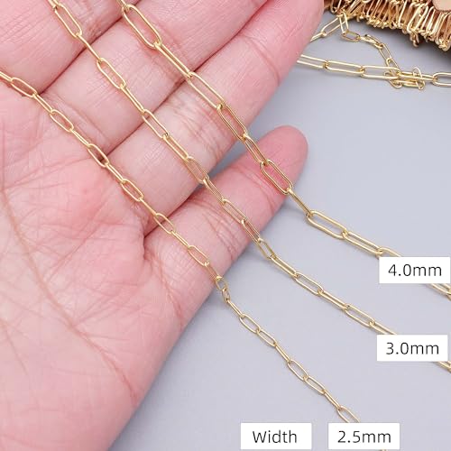 THREENEST 32.8-Feet Width 3mm Stainless Steel Paperclip Chains, 18K Real Gold Plated, Soldered Cable Long Craft Chain for Necklace Bracelet Earring Jewelry Making (2201-GOLD-10M) - color: Gold, size: Width 3.0mm-32.8 Feet