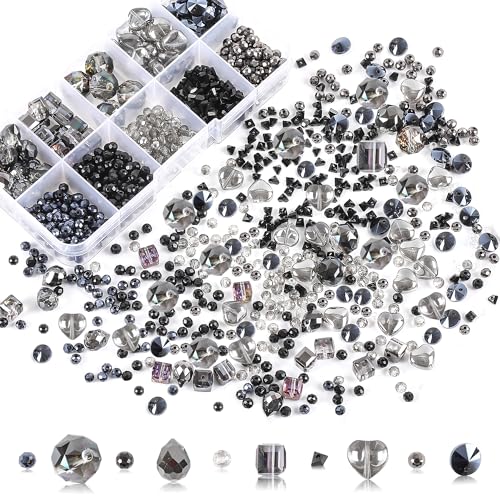 Crystal Glass Beads for Jewelry Making - 530pcs Faceted AB Color & Clear Sparkle Loose Beads, Assorted Shapes Iridescent Beads for Bracelets, Necklace, DIY Crafts & Suncatchers, Gift for Beginners - color: black