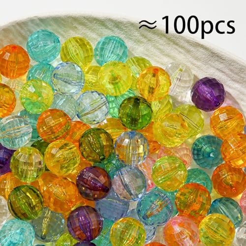 20mm Acrylic Beads 100pcs Chunky Bubblegum Bead Bulk Mixed Color Opaque Beads for DIY Bead Pen (Transparent Polyhedra) - color: Transparent polyhedra