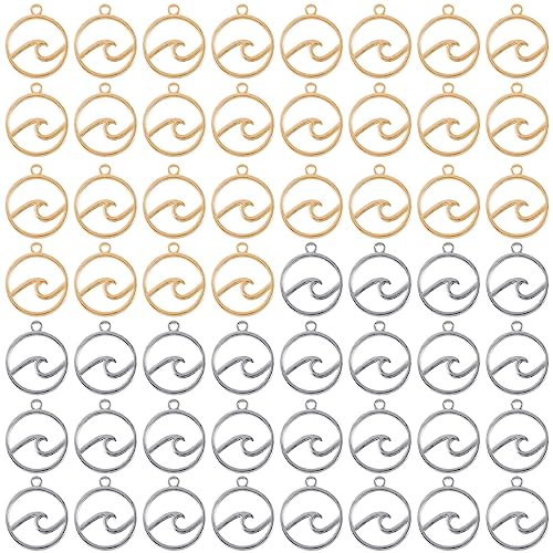 Joez Wonderful 60Pcs Ocean Charms for Jewelry Making, Gold Silver Jewel Charm Metal Beach Charm Pendants, Hypoallergenic Round Ring Hoops for DIY Beads Bracelet Earring Necklace Jewelry Making