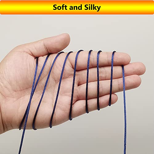 2 mm 330 Feet Satin Nylon Cord String for Jewelry Making Bracelet Necklaces Beading Thread Rattail Macrame Kumihimo Chinese Knot Craft Navy Blue - size: Navy Blue