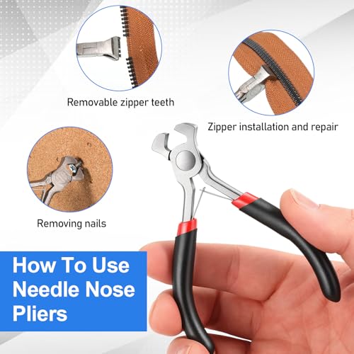 2 Pack Zipper Pliers Zippers Repair Kit Tool, Zipper Install Pliers for Replacement Repair, Stainless Steel Jewelry Plier Fix End Cutting Plier Hand Fix Tool for Stops Repairs