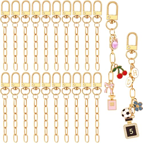 Hzopcw 20pcs Gold Keychain Making Kit, Key Ring Swivel Snap Hook Chains, Extender Keychain Bag Charm Kits for DIY Crafts Jewelry Making Handbag Purses - color: Gold-20pcs-A Style