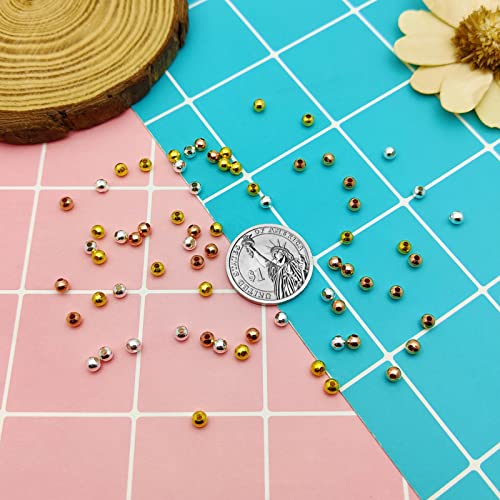 1500PCs Metal Spacer Beads for Jewelry Making - 4mm Metallic Plated Round Smooth Loose Ball Crimp Stopper Beads, 1.5mm Hole (Gold, Silver, K Gold) - color: 4mm, Gold Silver K Gold