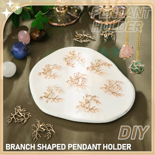 Hicarer 20 Pcs Pendant Trays for Jewelry Making Branch Shape Metal Claw Cage Pendant Holder Crystal Cage Necklace Open Bezels for DIY Necklace Jewelry Making Supplies - color: Gold