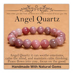 Natural Healing Gemstone Bracelet Handmade Yoga Stretch Elastic Bracelet Stress Relief Crystal Jewelry for Men and Women - color: Angel Quartz(Soothe the mood), size: 10mm
