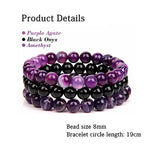 3 PCS Healing Crystal Bracelets for Women 8mm Natural Stone Beaded Stretch Bracelet Amethyst Jewelry Gifts - color: 09 8mm Amethyst & Purple Agate