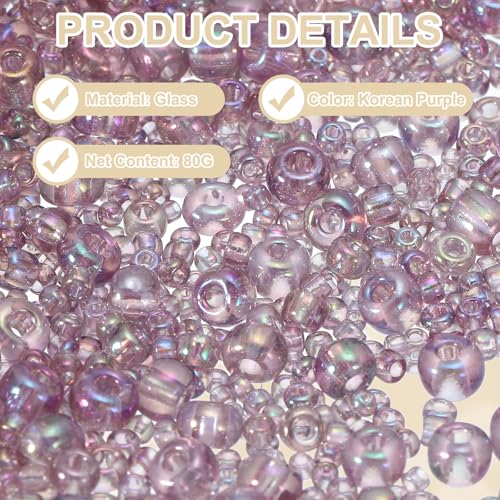 MECCANIXITY 15/0 11/0 8/0 6/0 Glass Seed Beads 1.5mm/2mm/3mm/4mm Loose Seed Beads for Jewelry Earring Bracelet Craft Making, 5888PCS, Korean Purple - color: Korean Purple