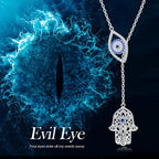 Long Necklace Sterling Silver Larait Bar Y Lariat Long Chain Drop Adjustable Necklace Gift for Her, 30" - style: Evil Eye Hamsa Hand Necklace