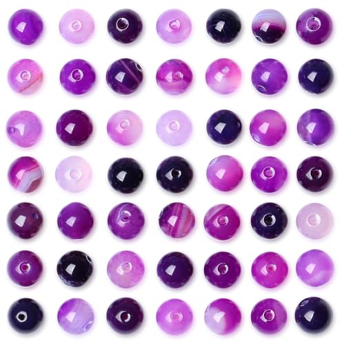 QINJIEJIE 100PCS Purple Stripe Carnelian Beads 8mm Natural Beads Round Loose Gemstone Bead for Bracelet Beading Crystal Jewelry Making DIY Necklace Earrings 0.32" - color: Purple stripe Carnelian, size: 100PCS