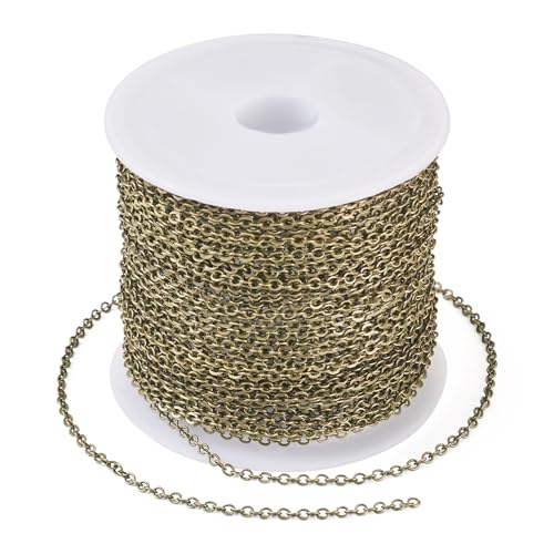 Beadthoven 32.8Ft Brass Flat Cable Chain for Jewelry Making 1.5mm Antique Bronze Flat Cross DIY Necklace Chain Bracelet Jewelry Finding Chains Extender Chains Bulk for Jewelry Making Supplies - color: Antique Bronze, size: 1.5mm