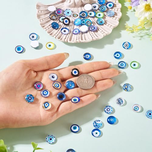 100Pcs/Set Flat Round Transparent Glass Cabochons with Pattern Eye Flatback Glass Dome Flatback Cab Beads for Photo Cameo Jewelry Making Necklace Ring DIY Crafts 12x4mm Mixed Eye - color: 100Pcs-12x4mm-Mixed Eye