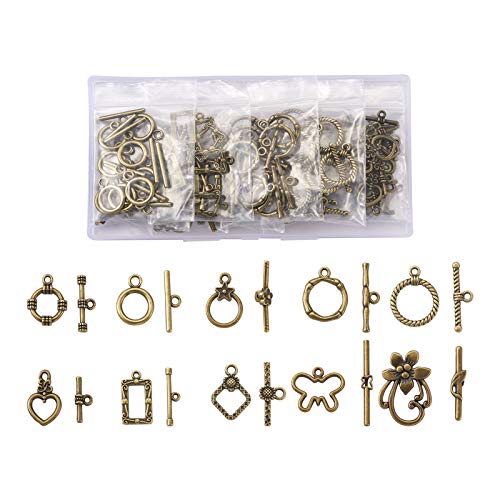 Craftdady 100 Sets Antique Bronze Toggle Clasps Tibetan Vintage T Bar Closure Ring End Clasps Buckles for Bracelet Necklace Making - color: 10 Styles,Antique Bronze