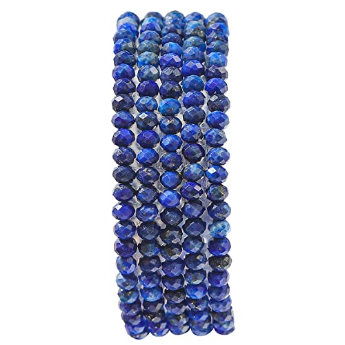 BEADIA Natural Lapis Lazuli Beads 4x2mm 120pcs Faceted Rondelle Loose Semi Gemstone Beads for Jewelry Making Design - color: Lapis Lazuli