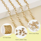 SMYHTGLIF 6.5 Feet Unwelded Round Circle Bulk Rolo Chain for Jewelry Making Gold Plated Stainless Steel Jewelry Making Chain Supplies with Lobster Clasps and Open Jump Rings - color: Circle Gold