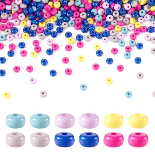 70Pcs 7x4mm Opaque Acrylic Beads Flat Round Pony Spacer Beads Rainbow Color Plastic Beads for DIY Bracelet Necklace Earring Jewelry Making Decoration - color: Mixed Color-Flat Round