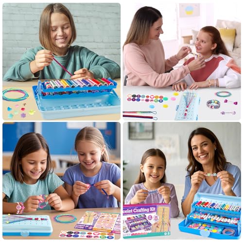 TingingYuli Friendship Bracelet Making Kit for Girls 8-12, DIY String Bracelet Maker with 3-Layer Storage Box, Arts and Crafts for Kids Ages 6-12, Easter Christmas Birthday Gift Set - color: Light Blue