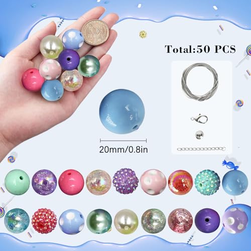 50Pcs Chunky Bubblegum Beads, 20mm Chunky Bubble Gum Beads for Adult DIY - color: Light Pink+Light Blue