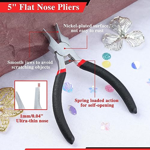5 Inches Flat Nose Pliers for Jewelry Making Smooth Jaw Pliers, 1mm Ultra Thin Duckbill Pliers Precision Jewelry Pliers Mini Jewelry Making Tool for Wire Bending Straightening Ring Opening
