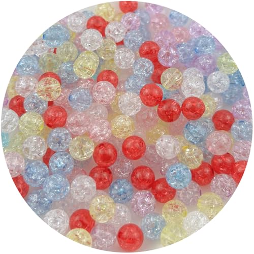 400pcs 8mm Acrylic Crackle Beads - Round Crystal Acrylic Craft Beads with Hole for Jewelry Making - Mixed Colors - color: 25-mixed colors, size: 8MM